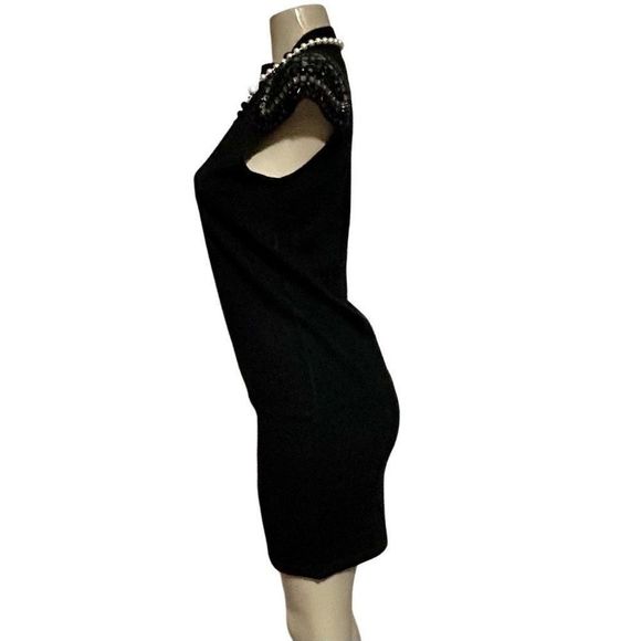 Design History Sweater Dress Women's Medium Black Fitted Cap Sleeves Embellished - Picture 7 of 12
